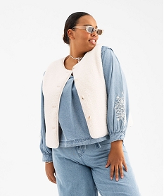 GEMO Veste sans manches en fourrure imitation femme grande taille blanc chine