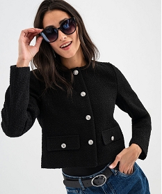GEMO Veste courte aspect tweed avec boutons métalliques femme noir standard