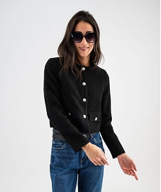 veste courte aspect tweed avec boutons metalliques femme noir standard vestesG456901_2