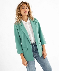 veste blazer a manches 34 sans bouton femme vert vestesG457601_2