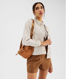 GEMO Veste en jean coloré large et courte femme blanc chine