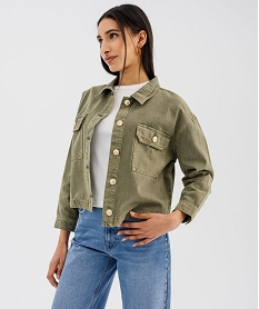 GEMO Veste en jean coloré large et courte femme kaki standard