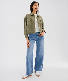 veste en jean colore large et courte femme kaki standard vestesG458101_4