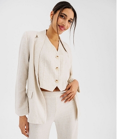 veste blazer en viscose et lin femme beige standard vestesG458301_2