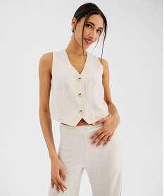 GEMO Gilet de costume sans manches en viscose et lin femme beige standard