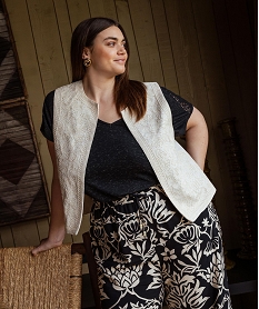 gilet sans manches avec devant brode femme grande taille blanc chine vestesG458901_4