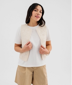 GEMO Veste sans manches brodée porté ouvert femme blanc chine