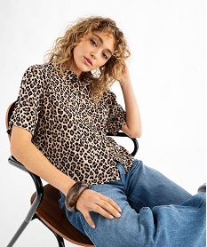 GEMO Chemise manches courtes ample et fluide femme Brun