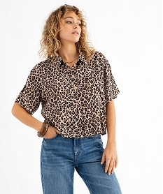 chemise manches courtes ample et fluide femme brun chemisiersG460201_2
