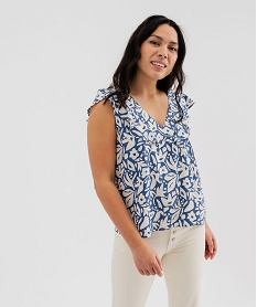 GEMO Blouse sans manches à volants en viscose imprimée femme Imprimé