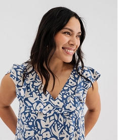 blouse sans manches a volants en viscose imprimee femme imprime chemisiersG460301_2