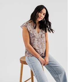GEMO Blouse sans manches à volants en viscose imprimée femme Imprimé