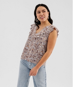 blouse sans manches a volants en viscose imprimee femme imprime chemisiersG460401_2