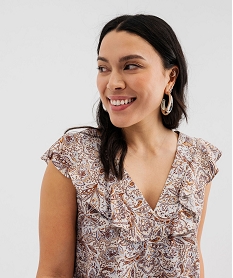 blouse sans manches a volants en viscose imprimee femme imprime chemisiersG460401_4