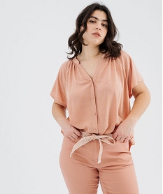 blouse a manches courtes a motifs pailletes femme grande taille rose standard blousesG460601_4