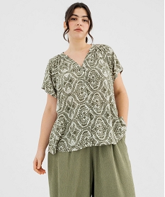 blouse a manches courtes imprimee femme grande taille vert blousesG460801_4