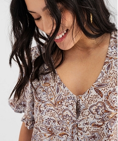 blouse imprimee a manches courtes coupe courte femme brun blousesG461001_2