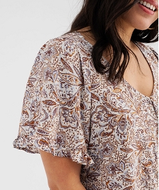 blouse imprimee a manches courtes coupe courte femme brun blousesG461001_4