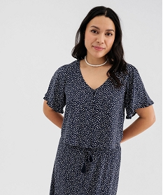 GEMO Blouse imprimée à manches courtes coupe courte femme Bleu
