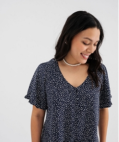 blouse imprimee a manches courtes coupe courte femme bleu blousesG461101_2
