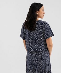 blouse imprimee a manches courtes coupe courte femme bleu blousesG461101_3