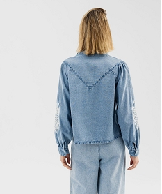 chemise en jean manches longues coupe large a broderies femme bleu chemisiersG461401_3
