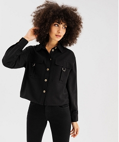 GEMO Chemise manches longues coupe courte et ample femme noir standard