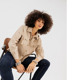 GEMO Chemise manches longues coupe courte et ample femme beige standard