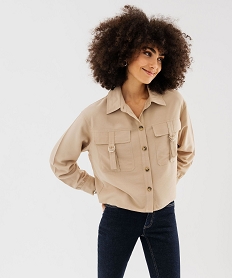 chemise manches longues coupe courte et ample femme beige standard chemisiersG462101_2