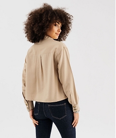 chemise manches longues coupe courte et ample femme beige standard chemisiersG462101_3
