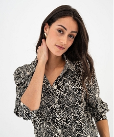 chemise manches longues en satin imprime femme noir chemisiersG462401_2
