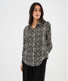 chemise manches longues en satin imprime femme noir chemisiersG462401_4