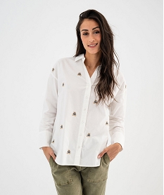 chemise en coton a motifs brodes femme - lulucastagnette blanc chine chemisiersG462701_4