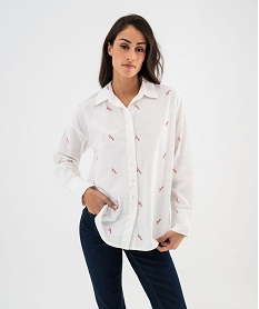 chemise en coton avec inscriptions brodees femme blanc chemisiersG462901_4