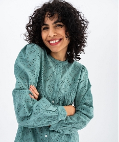 chemise en coton a motifs brodes femme bleu standard chemisiersG463301_2