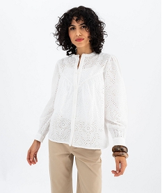 chemise en coton a motifs brodes femme blanc chine chemisiersG463401_2