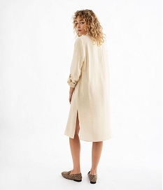 chemise longue en viscose froissee a manches longues retroussables femme blanc chine chemisiersG463501_3
