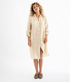 chemise longue en viscose froissee a manches longues retroussables femme blanc chine chemisiersG463501_4