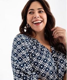 blouse imprimee a manches 34 femme grande taille bleu blousesG463801_2