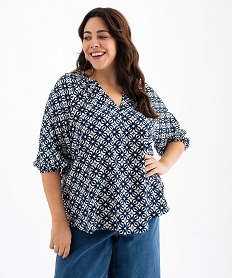 blouse imprimee a manches 34 femme grande taille bleu blousesG463801_4