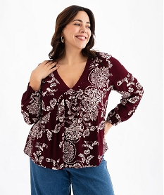 blouse manches longues en viscose froissee fleurie femme grande taille imprime blousesG464301_4