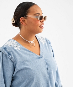 blouse en jean a manches longues et broderies femme grande taille bleu standard blousesG464501_2