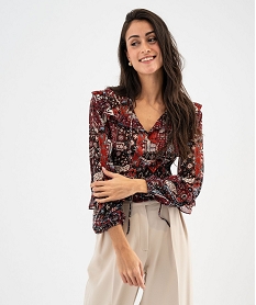 GEMO Blouse en voile imprimée à volants femme Imprimé
