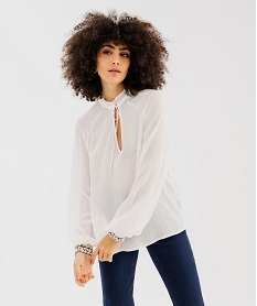 GEMO Blouse en viscose froissée à col V femme blanc chine