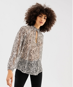 GEMO Blouse en voile transparent avec col froncé femme Imprimé