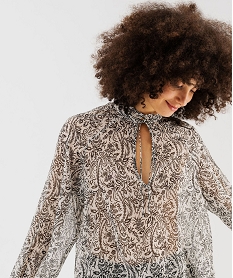 blouse en voile transparent avec col fronce femme imprime blousesG465001_2