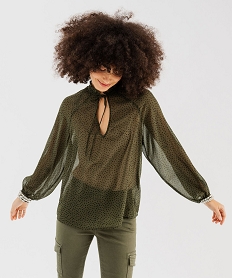 GEMO Blouse en voile transparent avec col froncé femme Imprimé