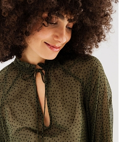 blouse en voile transparent avec col fronce femme imprime blousesG465101_2