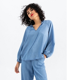 blouse a manches longues en lyocell femme bleu standard blousesG465201_2