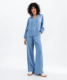 blouse a manches longues en lyocell femme bleu standard blousesG465201_4